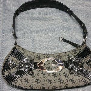 GUESS Cloth Gray Black 12x5x2 Strap10" Mini Clutch